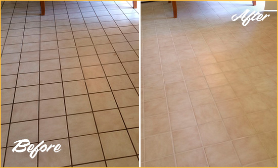 Before and After Picture of a Davidsonville Kitchen Tile and Grout Cleaned to Remove Embedded Dirt