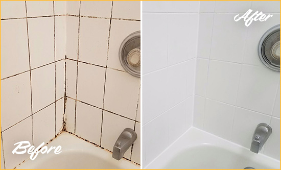 Before and After Picture of a Millersville Shower Tile and Grout Cleaned to Eliminate Mold