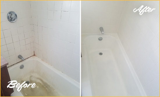 Before and After Picture of a Davidsonville Bathtub Caulked to Repair Cracks