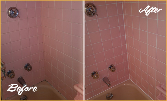 Before and After Picture of a Edgewater Bathtub Caulked to Eliminate Mold