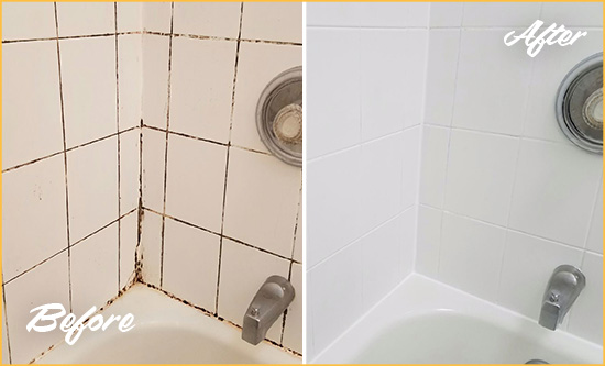 Before and After Picture of a Riva Tub Caulked to Remove and Avoid Mold