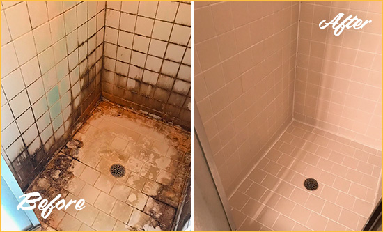 Before and After Picture of a Davidsonville Shower Caulked to Fix and Prevent Water Damage