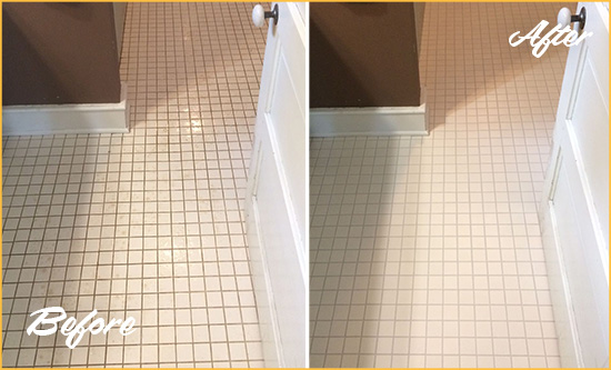 Before and After Picture of a Crownsville Bathroom Floor Sealed to Protect Against Liquids and Foot Traffic