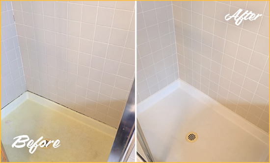 Before and After Picture of a Bowie Shower Sealed to Remove and Protect Against Mold