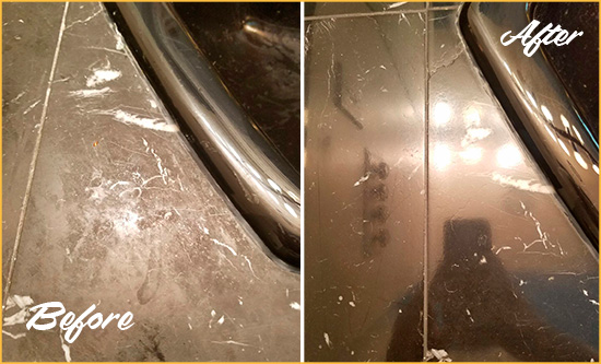 Before and After Picture of a Gambrills Marble Countertop Cleaned to Remove Deep Dirt