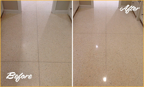 Before and After Picture of a Severna Park Granite Floor Sealed for Stone Protection