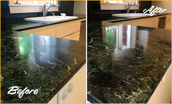 Before and After Picture of a Bowie Granite Kitchen Countertop Stone Sealed For Extra Protection