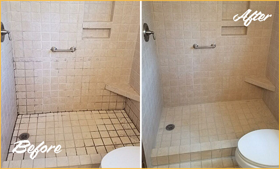 Before and After Picture of a Fort George G. Meade Shower Grout Cleaned to Remove Mold