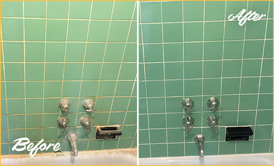 Before and After Picture of a Davidsonville Bath Tub Grout Sealed to Avoid Water Damage