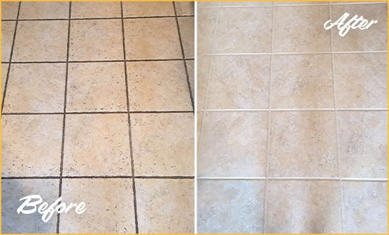 Before and After Picture of a Fort George G. Meade Ceramic Floor Cleaned to Remove Soil