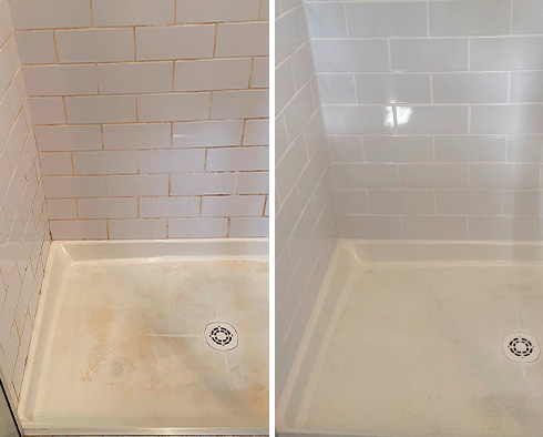 Shower Before and After Our Grout Cleaning in Severn, MD