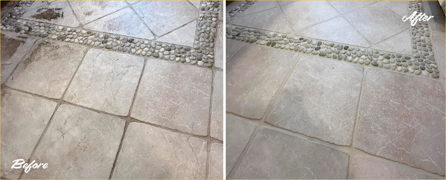 Floor Before and After a Superb Grout Cleaning in Annapolis, MD
