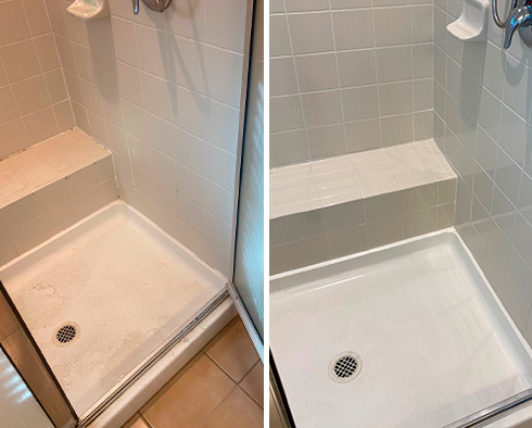 Ceramic Shower Before and After a Grout Cleaning in Severn