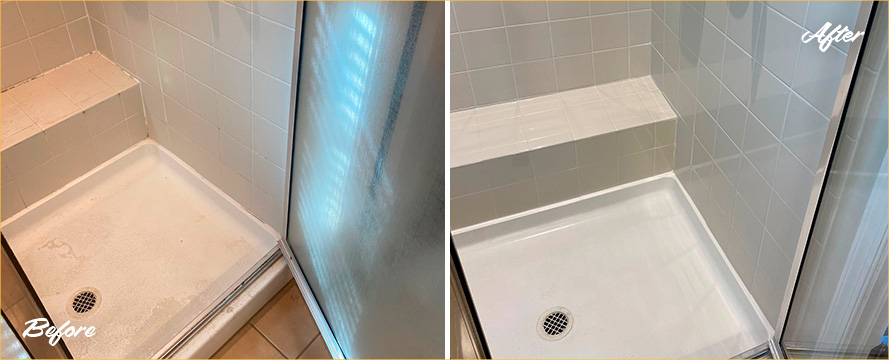 Ceramic Shower Before and After a Grout Cleaning in Severn