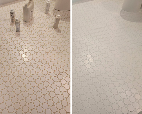 Bathroom Floor Before and After a Grout Recoloring in Severna Park, MD