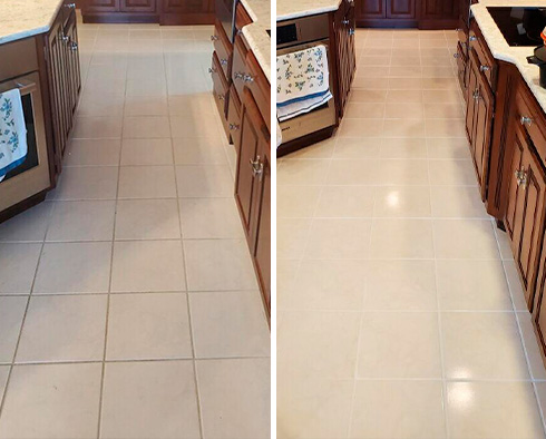 Kitchen Floor Before and After a Service from Our Tile and Grout Cleaners in Annapolis