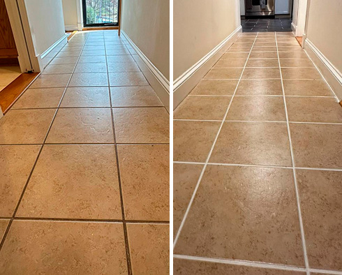 Hallway Floor Before and After a Service from Our Tile and Grout Cleaners in Edgewater