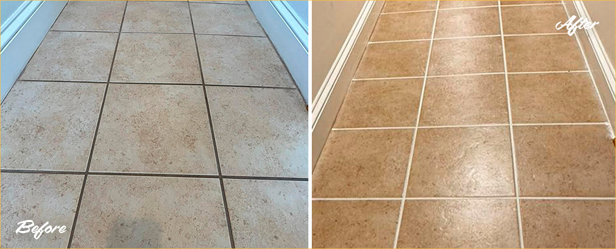 Close-up of Floor Before and After a Service from Our Tile and Grout Cleaners in Edgewater
