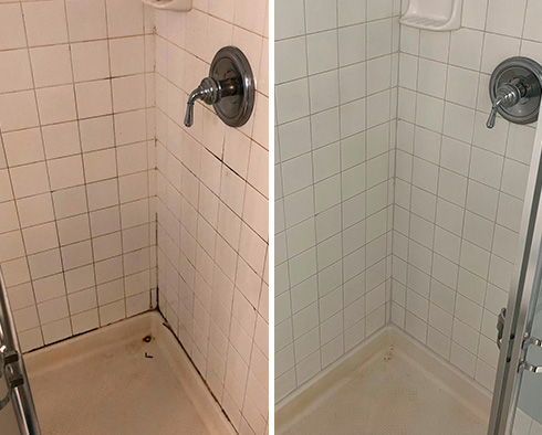 Tile Shower Before and After a Grout Cleaning in Annapolis