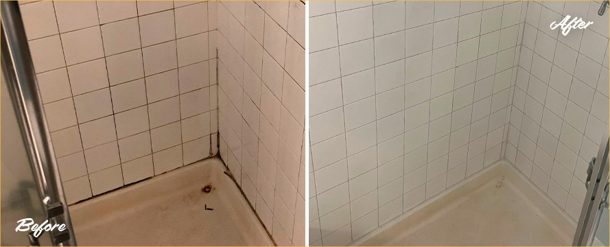 Tile Shower Before and After a Grout Cleaning in Annapolis