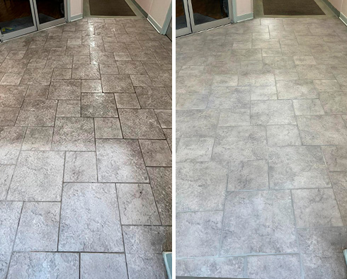 Floor Before and After a Grout Cleaning in Edgewater, MD