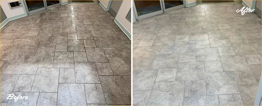 Floor Before and After a Superb Grout Cleaning in Edgewater, MD