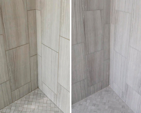 Shower Before and After a Grout Cleaning in Crownsville, MD