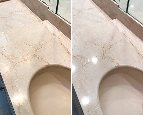 Marble Vanity Before and After a Stone Sealing in Arnold