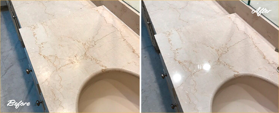 Marble Vanity Before and After a Stone Sealing in Arnold