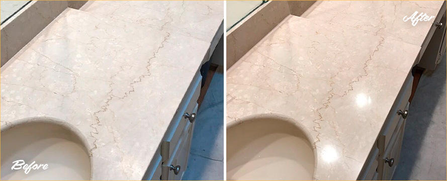 Marble Vanity Top Before and After a Stone Sealing in Arnold