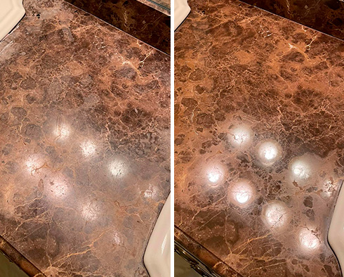 Marble Vanity Top Before and After a Stone Polishing in Millersville