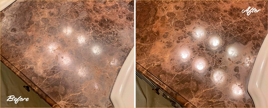 Marble Vanity Top Before and After a Stone Polishing in Millersville