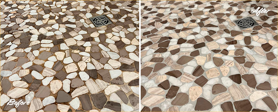 Shower Before and After a Remarkable Stone Cleaning in Severna Park, MD