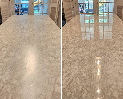 Marble Dining Table Before and After a Stone Honing in Riva, MD