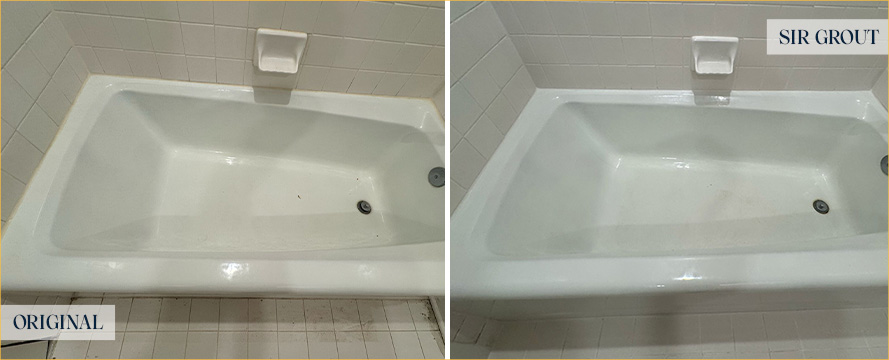 Shower and Bathtub Before and After Our Caulking Services in Millersville
