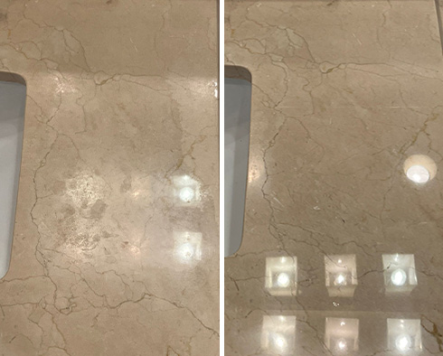 Vanity Top Before and After a Stone Polishing in Edgewater, MD 