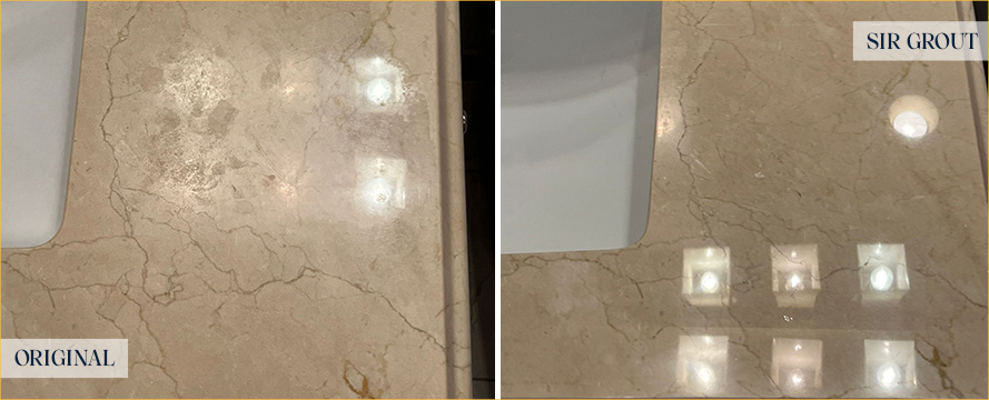 Vanity Top Before and After an Excellent Stone Polishing in Edgewater, MD
