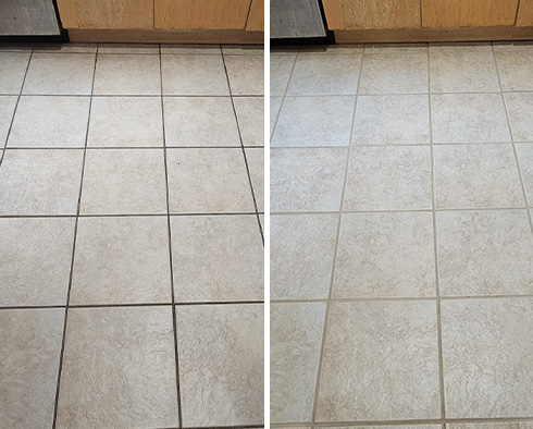 Kitchen Floor Before and After a Grout Cleaning in Odenton