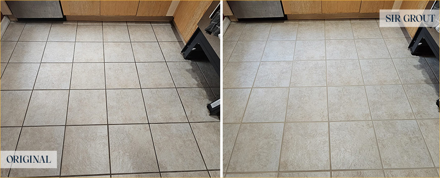 Kitchen Floor Before and After a Grout Cleaning in Odenton