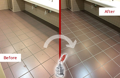 Sir Grout Seals this Bowie Restroom to Help Protect Against Scratches Before and After Picture of a Bowie Restroom Sealed to Help Protect Against Scratches