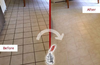 Before and After Picture of Bowie Ceramic Tile Grout Cleaned to Remove Dirt