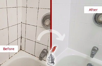 Sir Grout Cleans the Grout on this Moldy Bowie Tub Before and After Picture of a Bowie Tub Grout Cleaned to Eliminate Mold