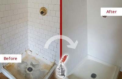 Sir Grout Cleans this Bowie Shower Cleaned to Eliminate Mold Before and After Picture of a Bowie Shower Cleaned to Eliminate Mold